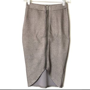 Silver Metallic Zippered Pencil Skirt